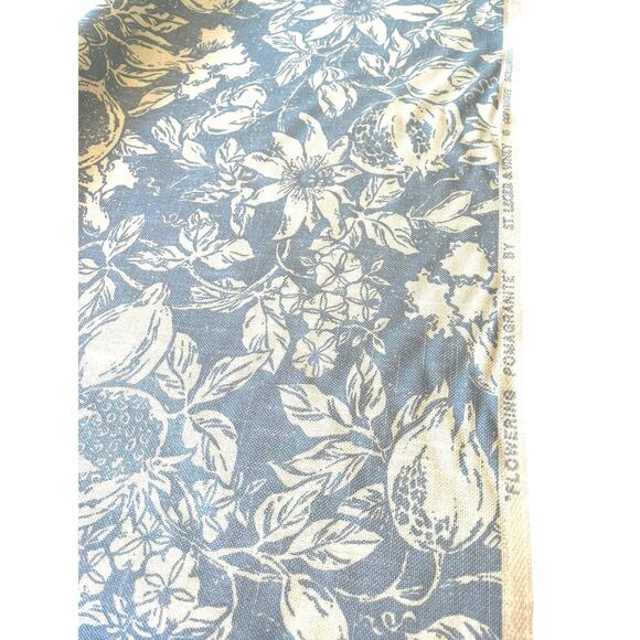 2 yds St. Leger & Viney *Flowering Pomagranite* Linen Upholstery Fabric | Blue - Picture 3 of 16